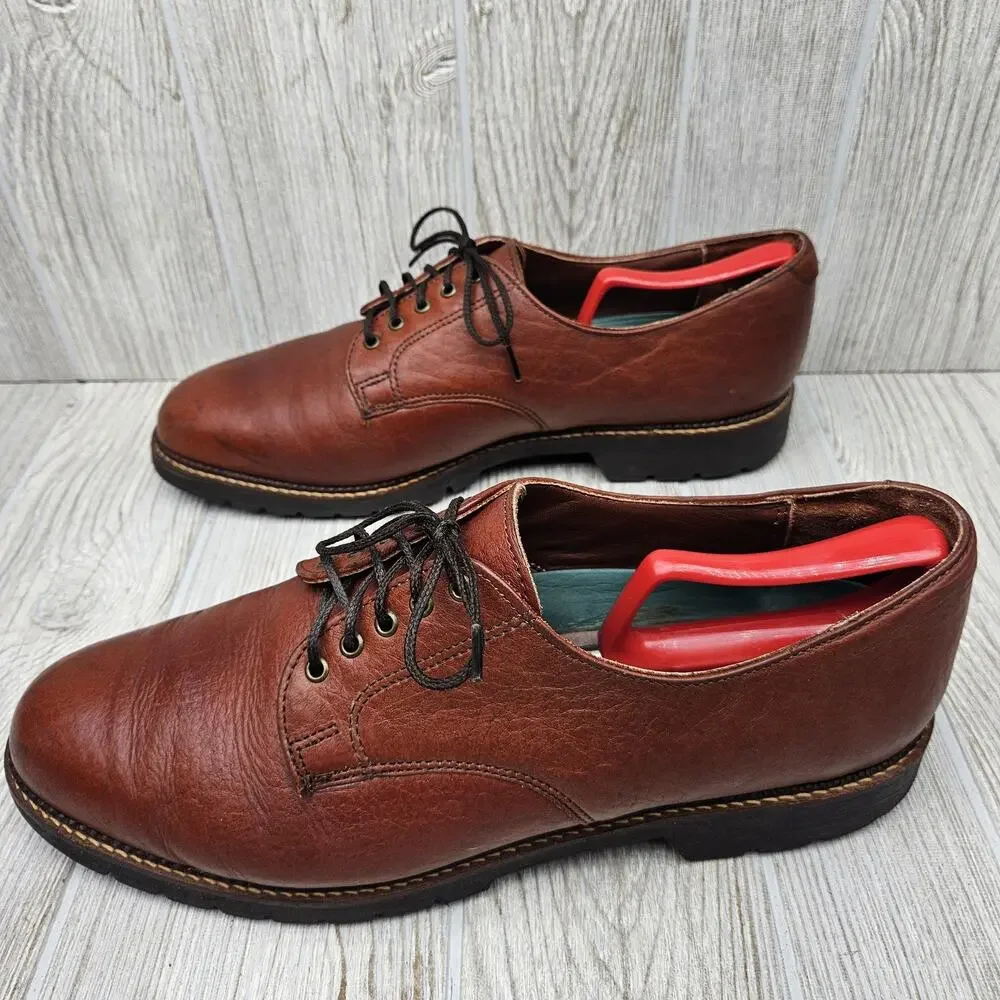 H.S. Trask Shoes Mens Size 12 W Brown Leather Oxford Lace Up Authentic Bison USA